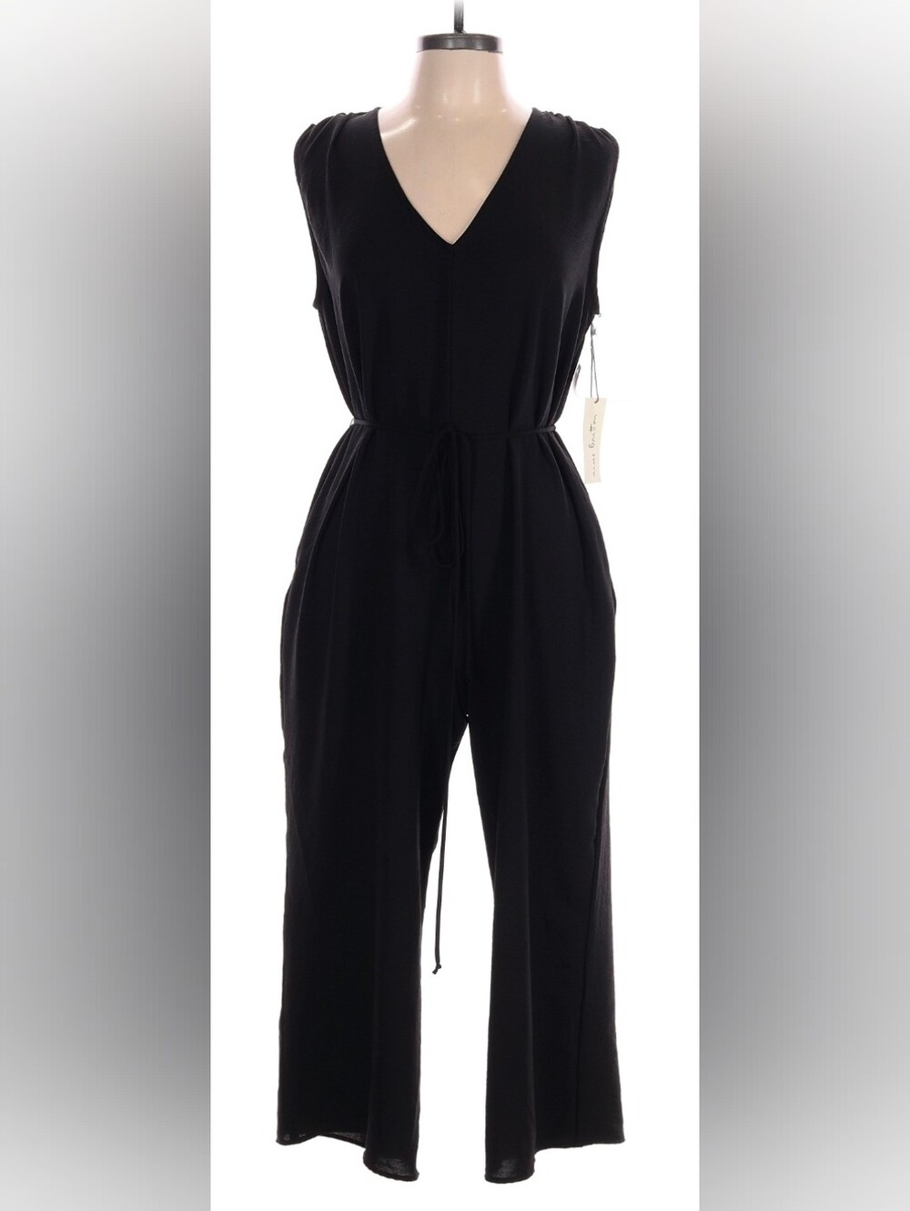 nine britton Black V-Neck Waist-Tie Sleeveless Jumpsuit